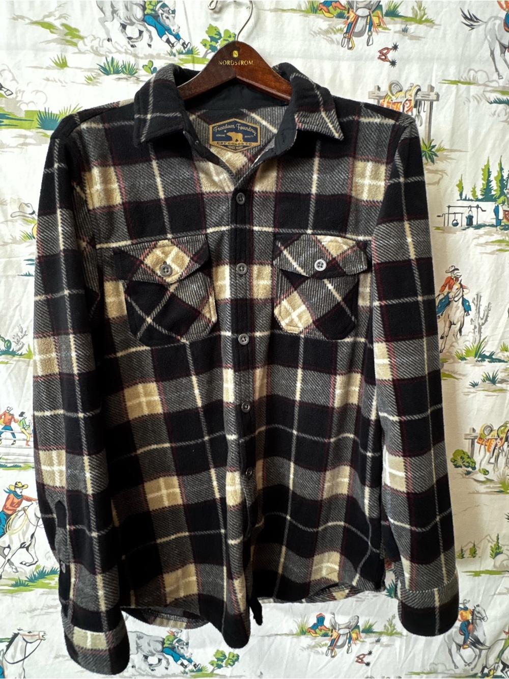 Fleece- Black and Cream Plaid Button-Down Shirt by Freedom Foundry size small